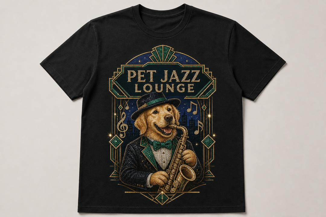 Custom Pet Jazz Lounge Bling Photo Unisex Tee - Personalized Dog & Cat Gift