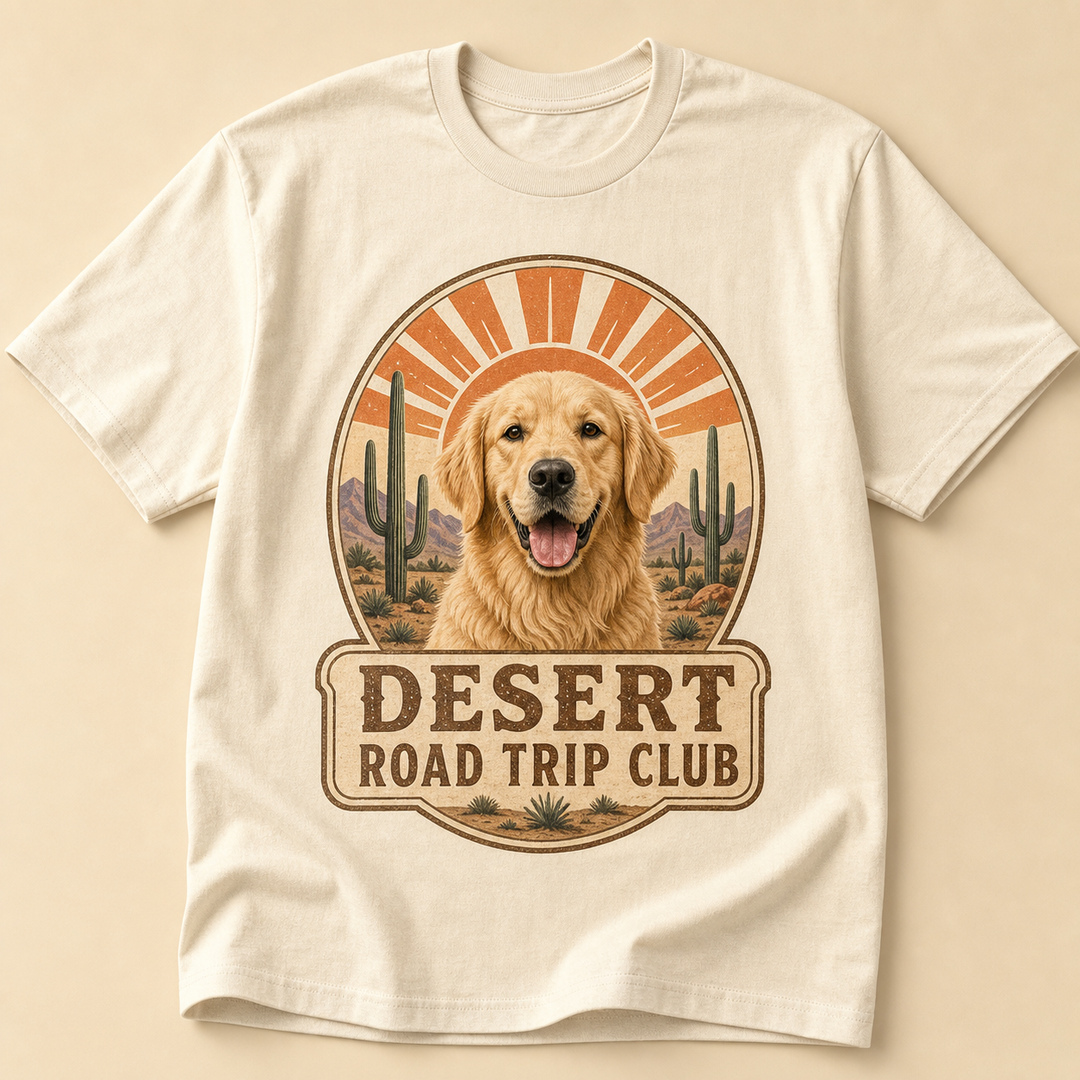 Custom Pet Desert Road Trip Photo Unisex Tee - Personalized Dog & Cat Gift