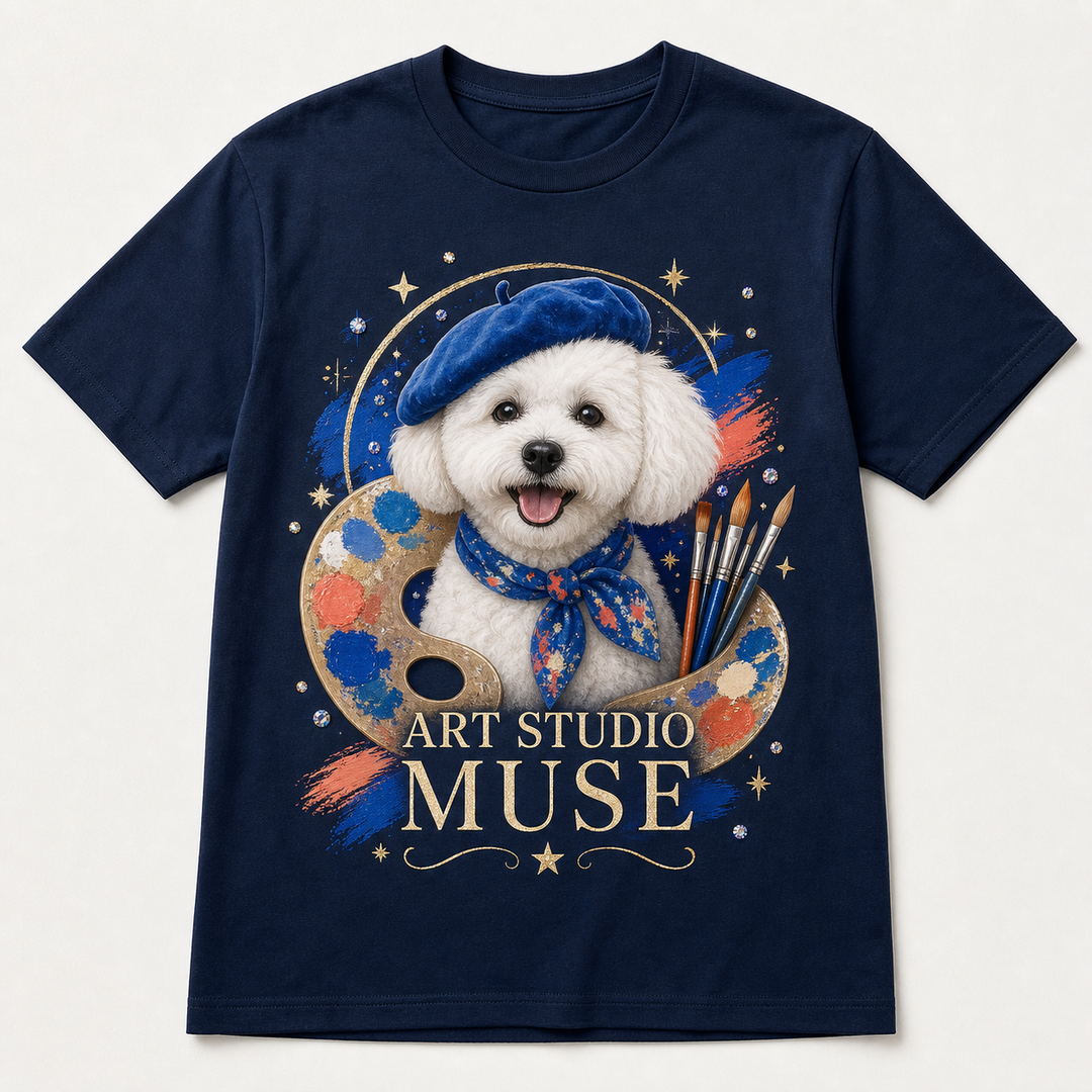 Custom Pet Art Studio Muse Bling Photo Unisex Tee - Personalized Dog & Cat Gift