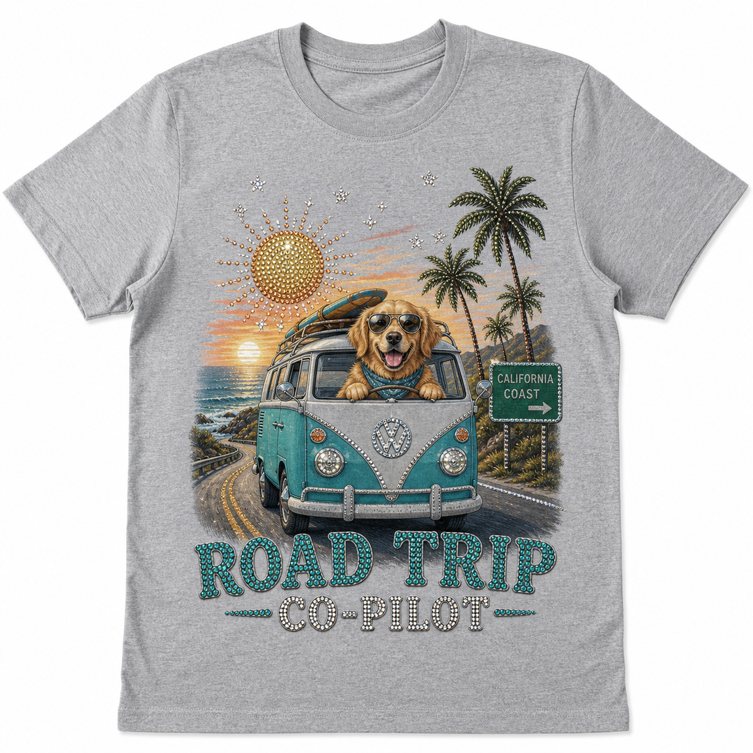 Custom Pet Road Trip Co-Pilot Bling Photo Unisex Tee - Personalized Dog & Cat Gift