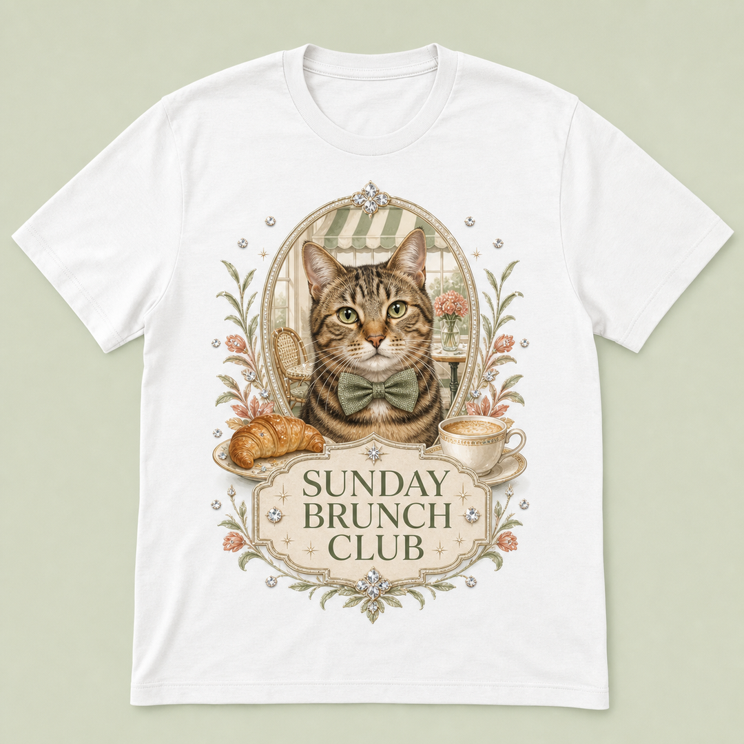 Custom Pet Sunday Brunch Club Bling Photo Unisex Tee - Personalized Dog & Cat Gift