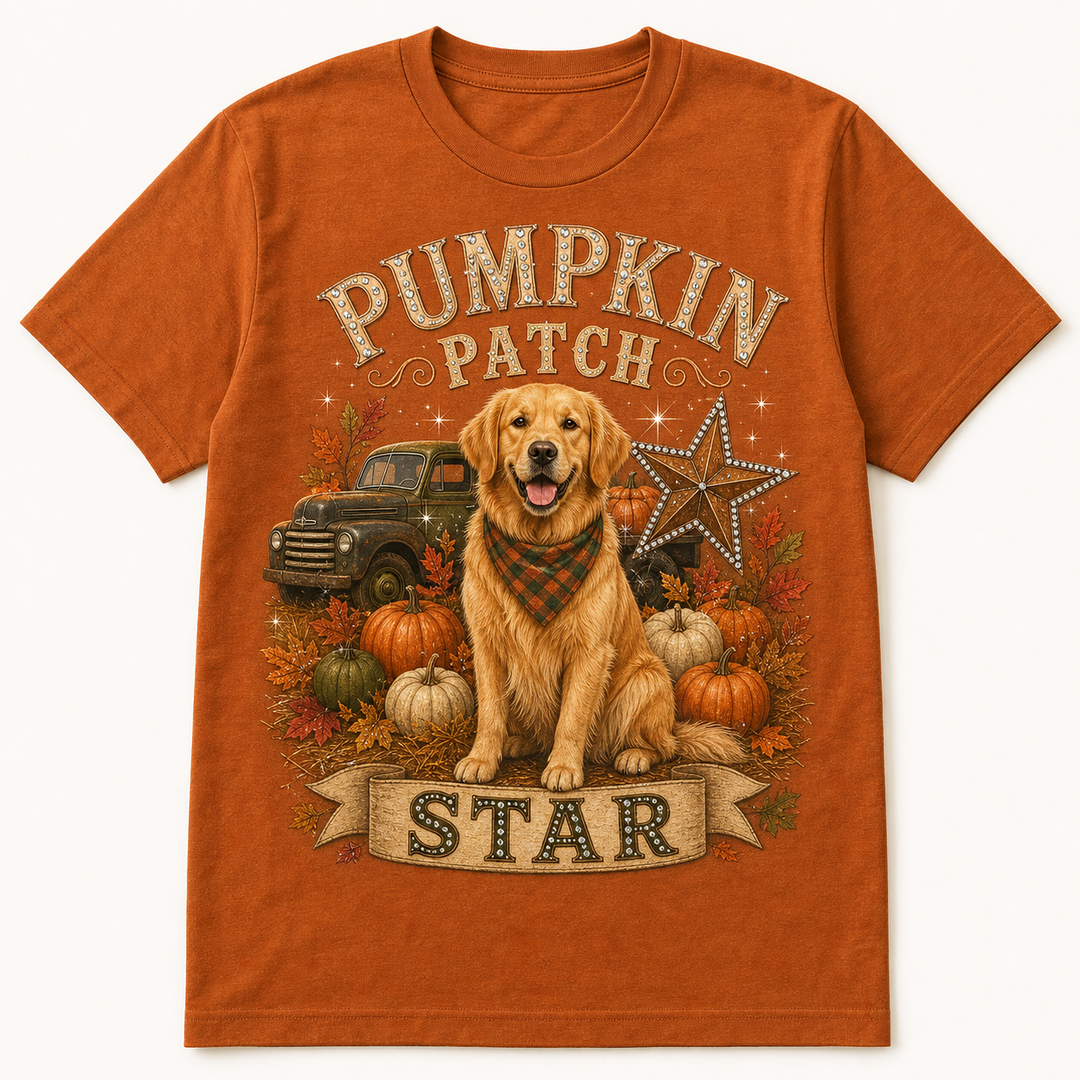 Custom Pet Pumpkin Patch Star Bling Photo Unisex Tee - Personalized Dog & Cat Gift