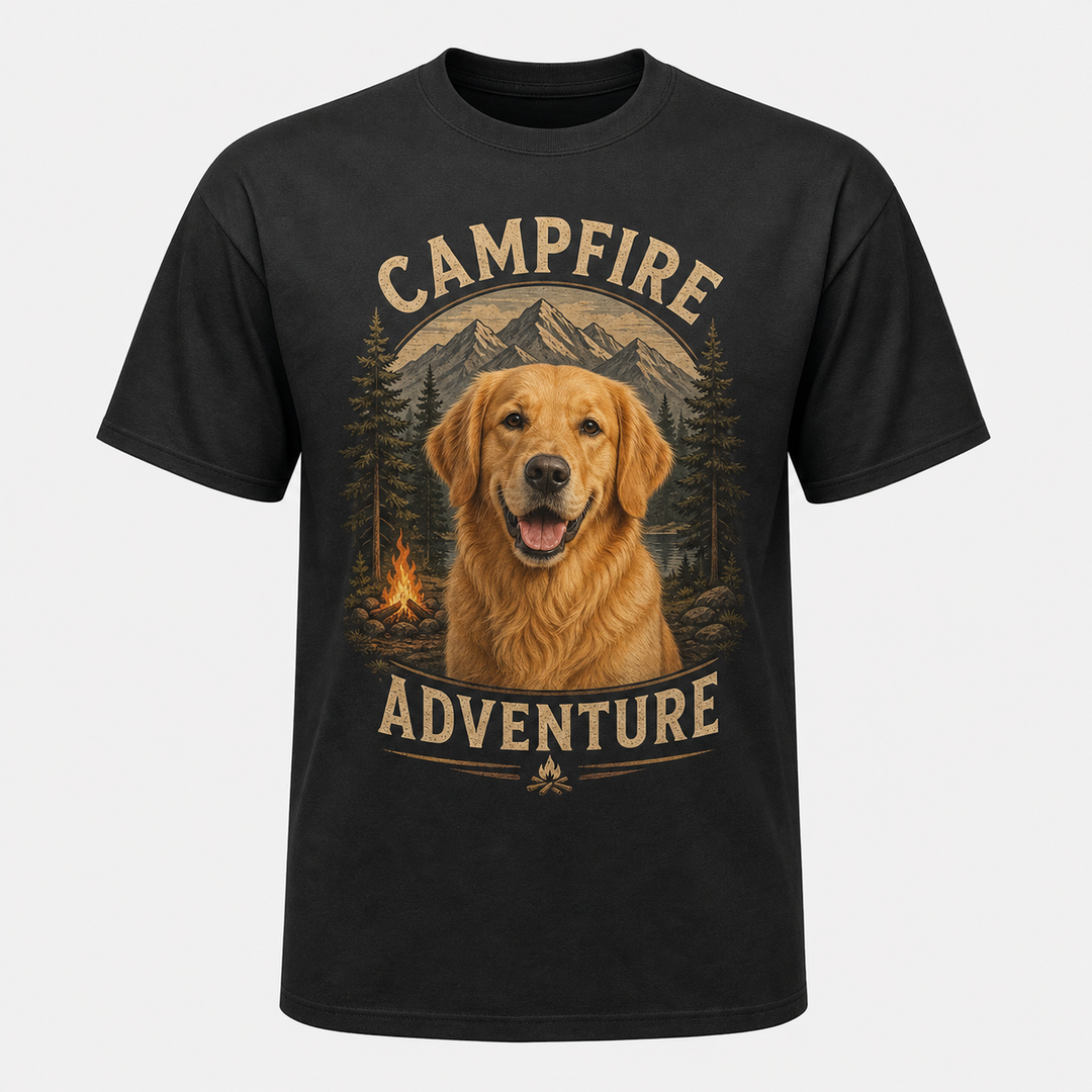 Custom Pet Campfire Adventure Photo Unisex Tee - Personalized Dog & Cat Gift