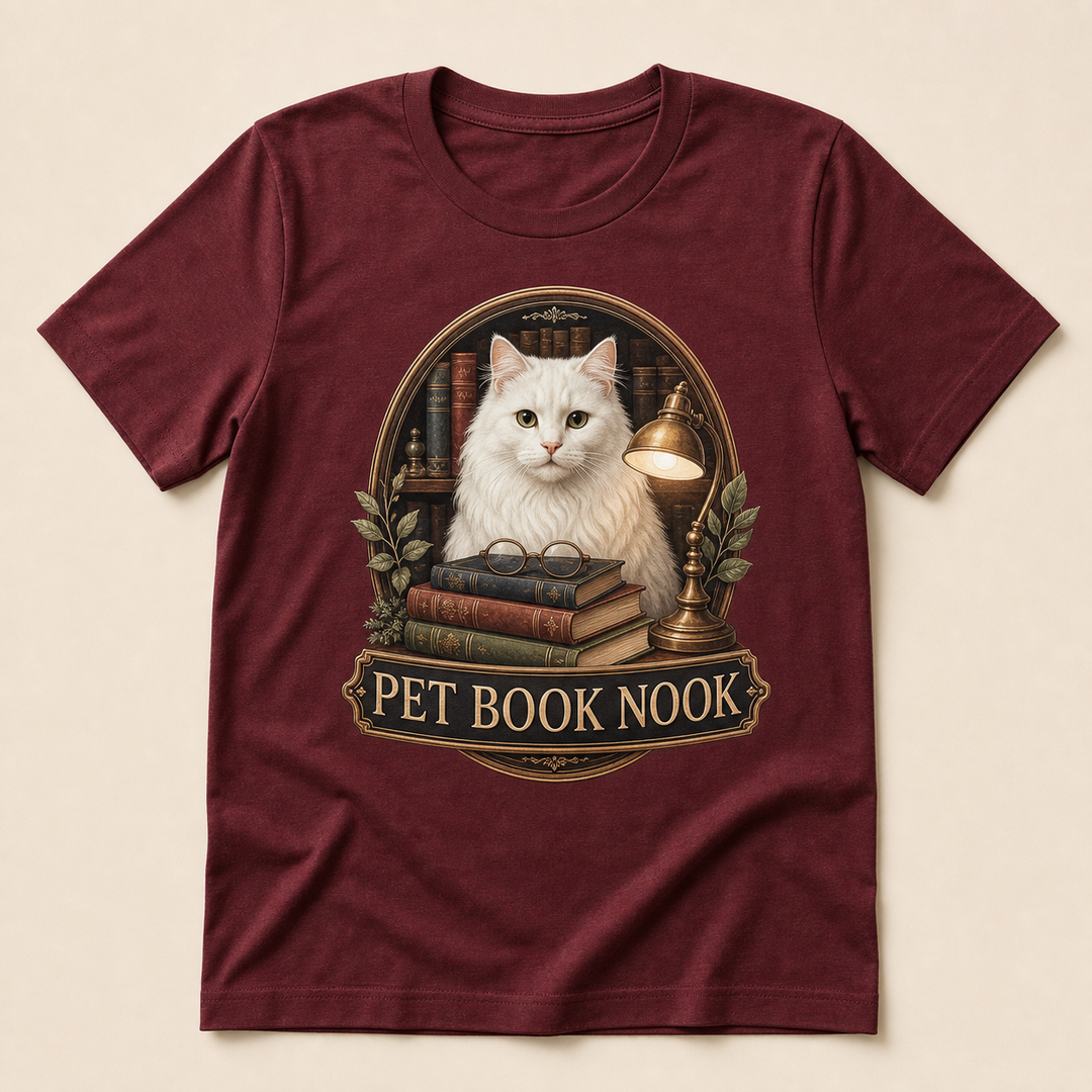 Custom Pet Book Nook Photo Unisex Tee - Personalized Dog & Cat Gift