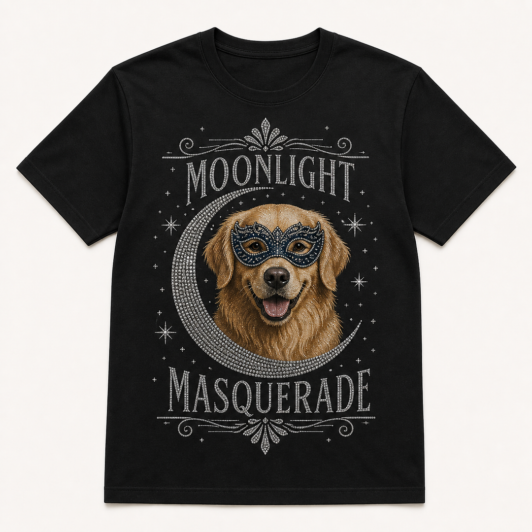 Custom Pet Moonlight Masquerade Bling Photo Unisex Tee - Personalized Dog & Cat Gift