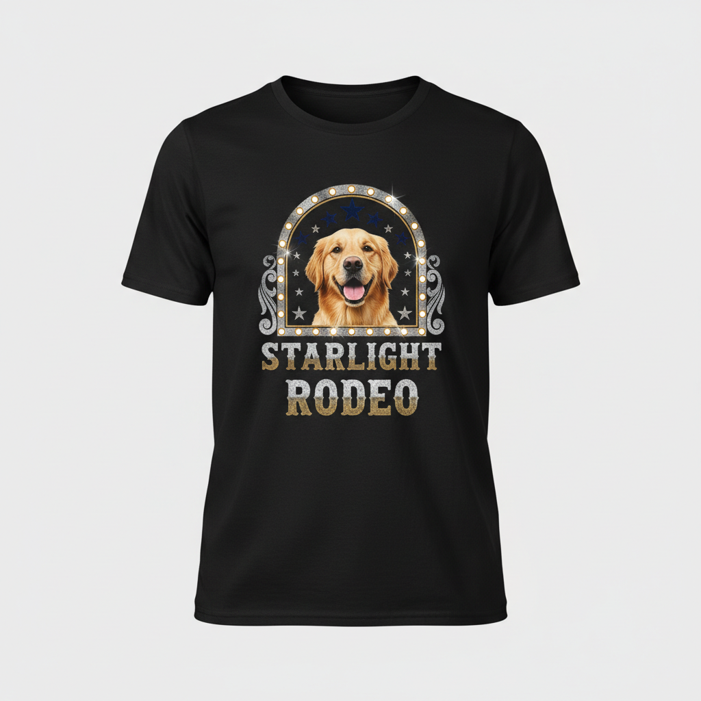 Custom Pet Starlight Rodeo Bling Photo Unisex Tee - Personalized Dog & Cat Gift