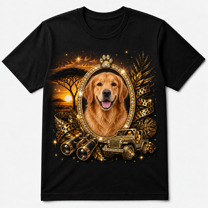 Custom Pet Sunset Safari Bling Photo Unisex Tee - Personalized Dog & Cat Gift