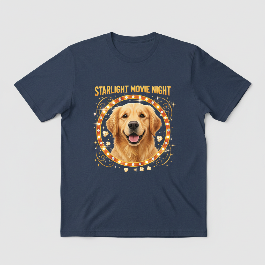 Custom Pet Starlight Movie Night Bling Photo Unisex Tee - Personalized Dog & Cat Gift